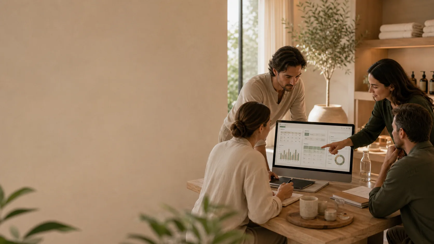 Fensi productvisual in een rustige werkplek bij een wellnessorganisatie